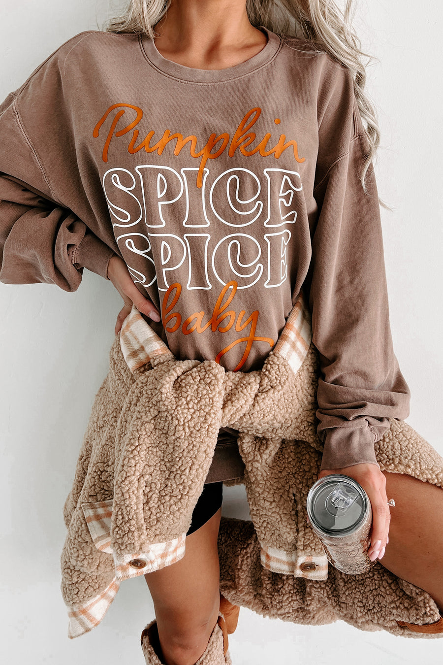 "Pumpkin Spice, Spice Baby" Lightweight Graphic Crewneck (Espresso) - Print On Demand - NanaMacs