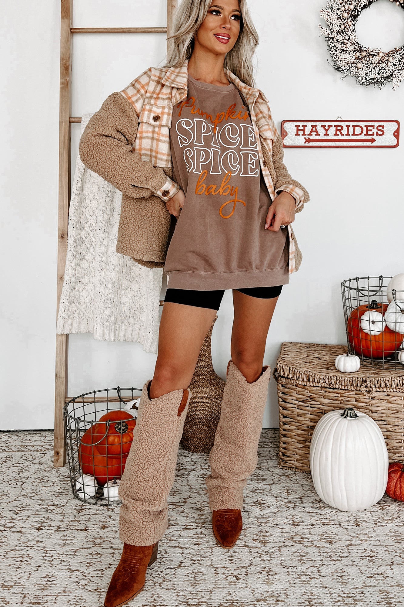 "Pumpkin Spice, Spice Baby" Lightweight Graphic Crewneck (Espresso) - Print On Demand - NanaMacs