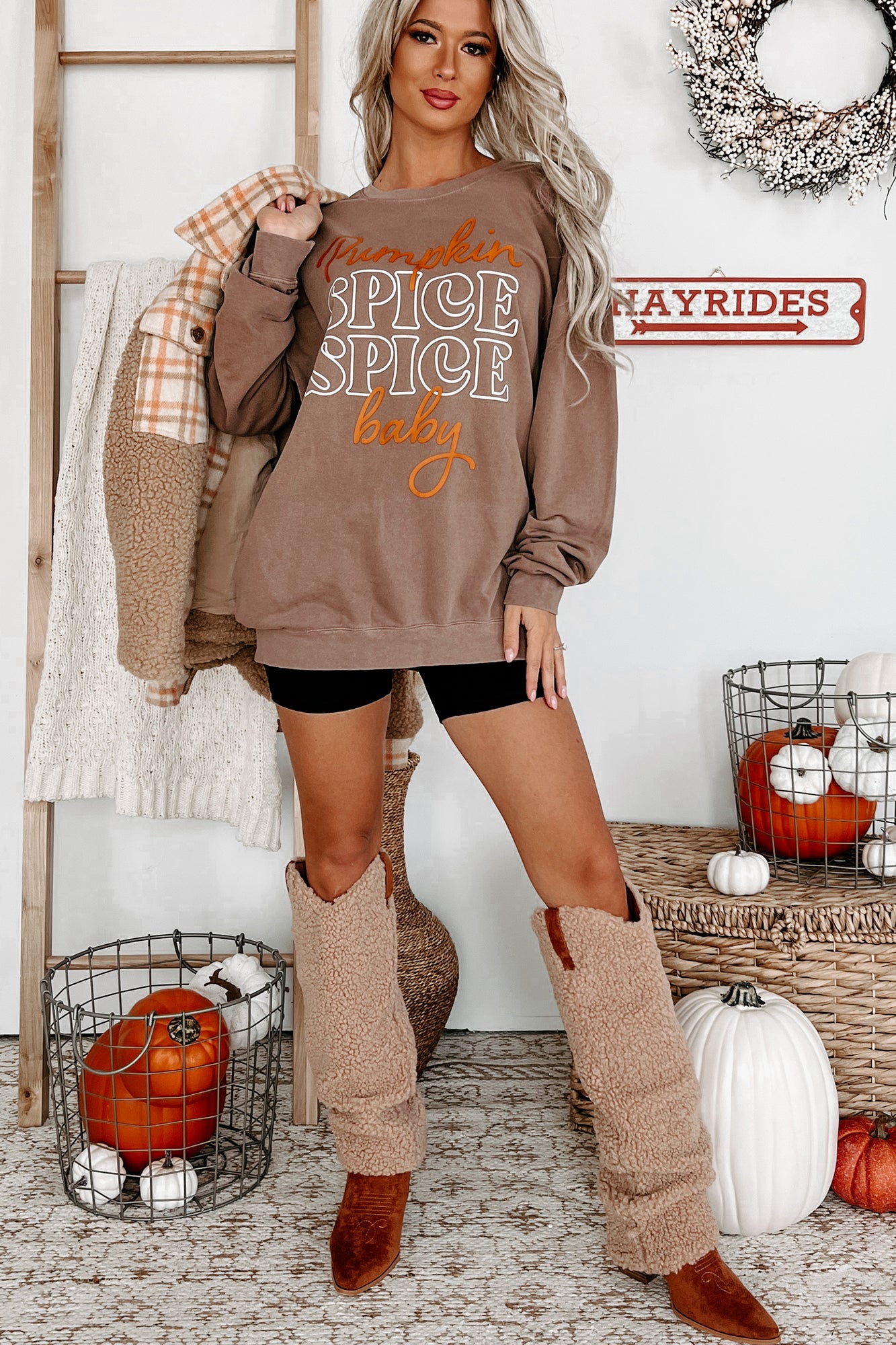 "Pumpkin Spice, Spice Baby" Lightweight Graphic Crewneck (Espresso) - Print On Demand - NanaMacs