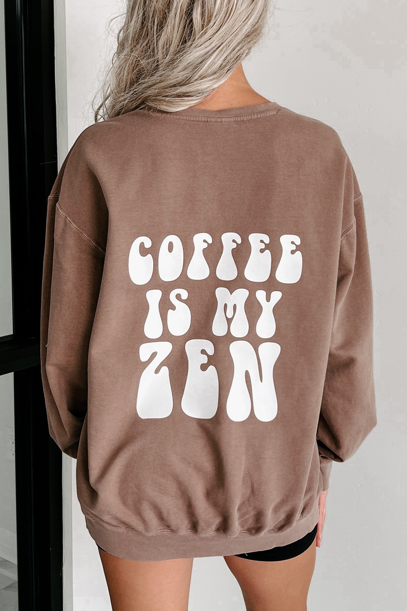 "Coffee Is My Zen" Lightweight Graphic Crewneck (Espresso) - Print On Demand - NanaMacs