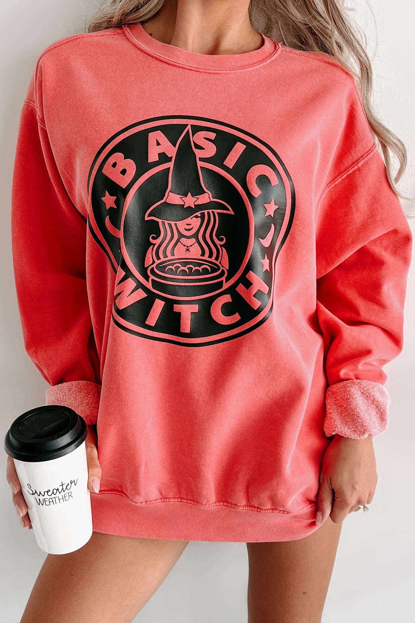 "Better Than Your Basic Witch" Graphic Crewneck (Watermelon) - Print On Demand - NanaMacs