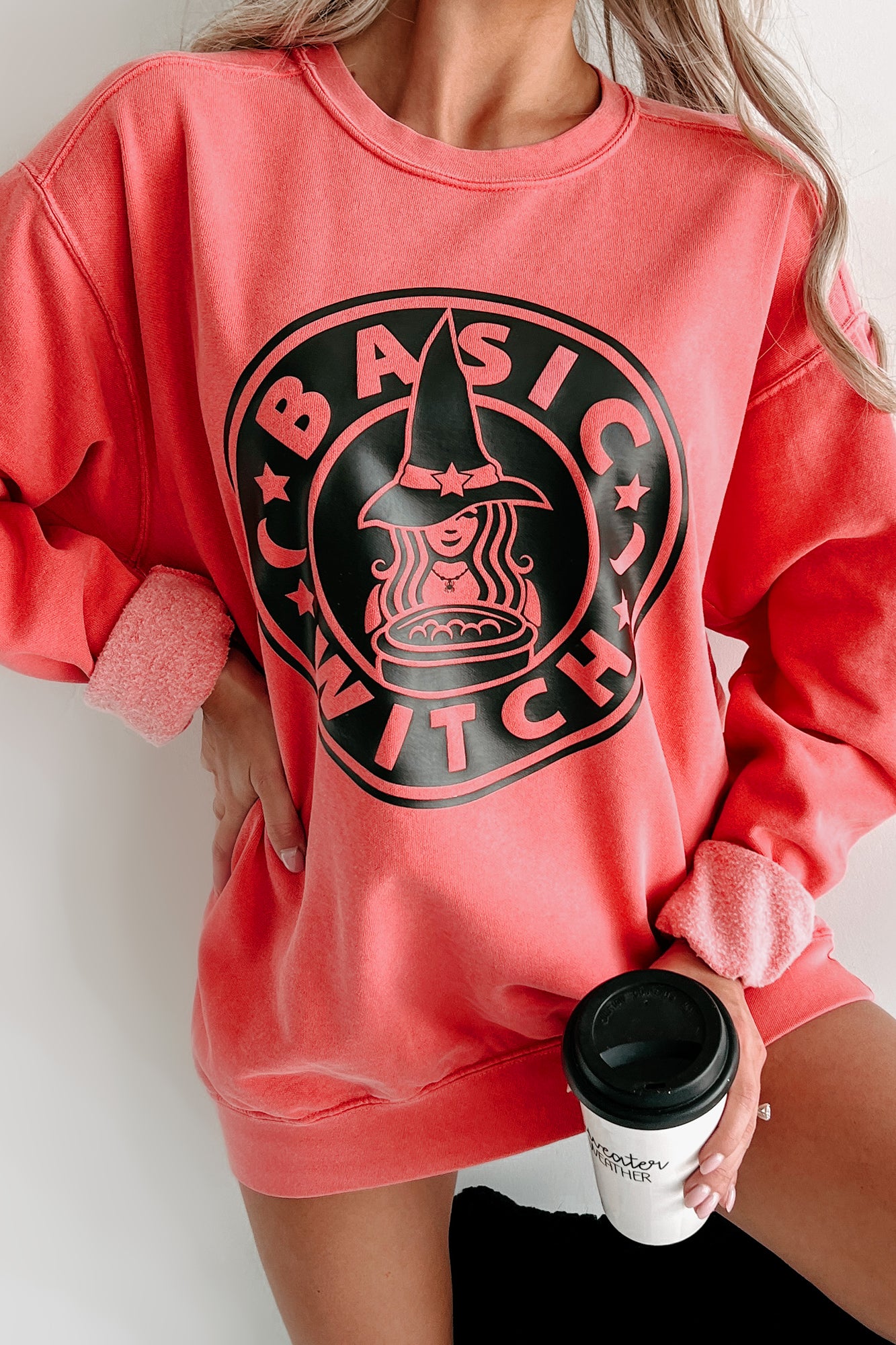 "Better Than Your Basic Witch" Graphic Crewneck (Watermelon) - Print On Demand - NanaMacs