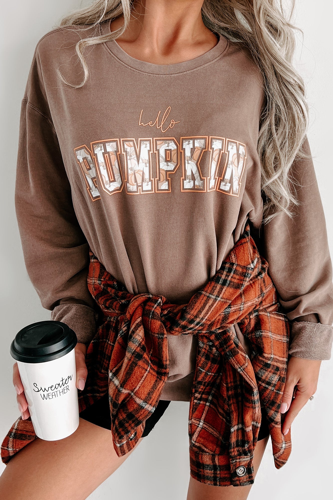 Pumpkins On Pumpkins Lightweight Graphic Crewneck (Espresso) - Print On Demand - NanaMacs