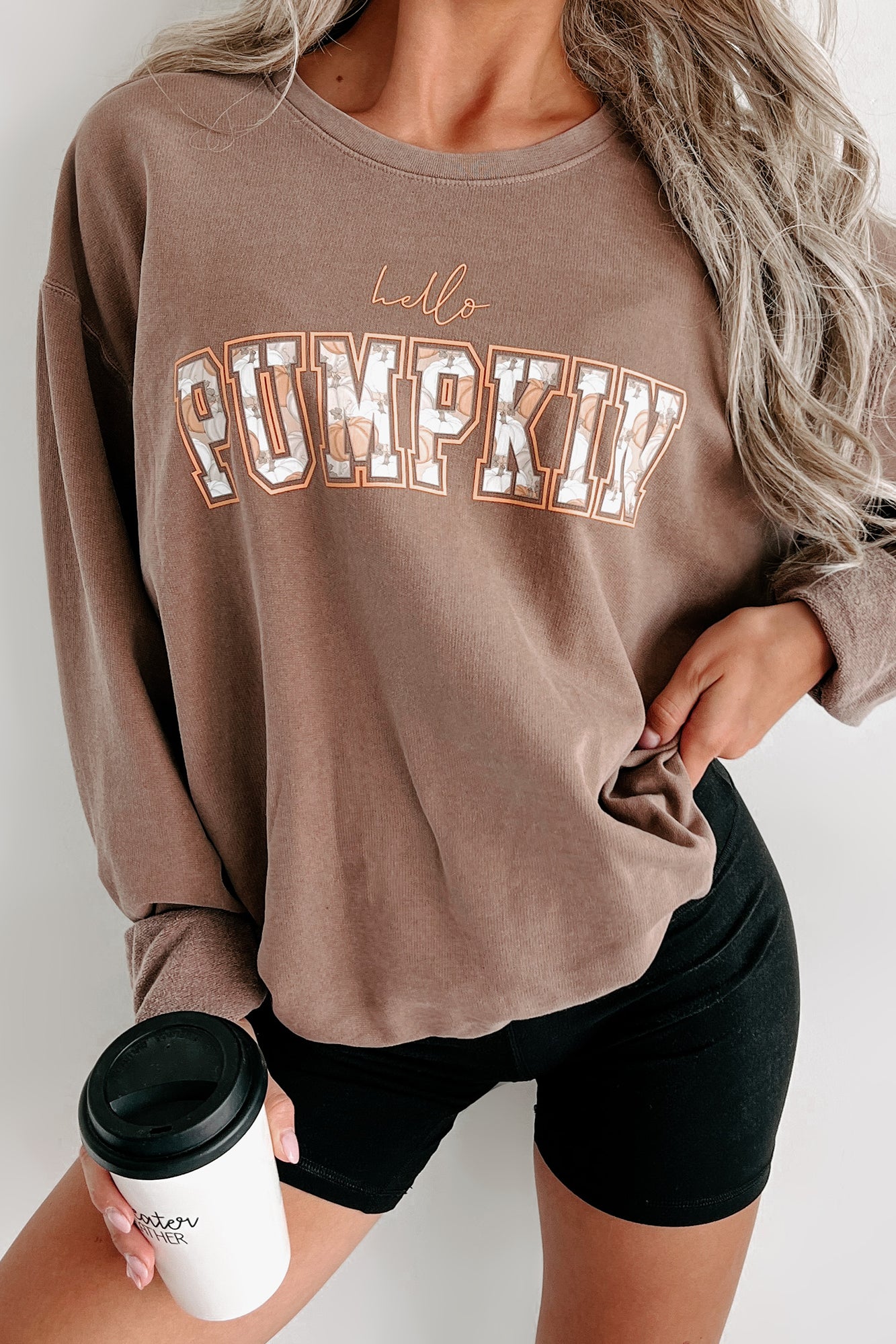 Pumpkins On Pumpkins Lightweight Graphic Crewneck (Espresso) - Print On Demand - NanaMacs