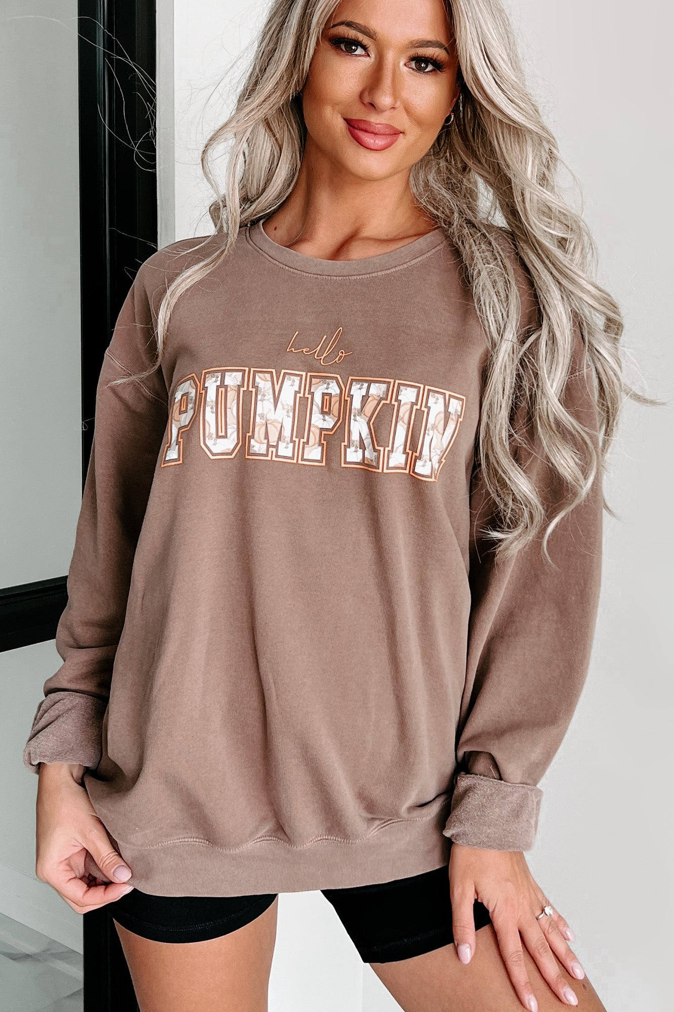 Pumpkins On Pumpkins Lightweight Graphic Crewneck (Espresso) - Print On Demand - NanaMacs