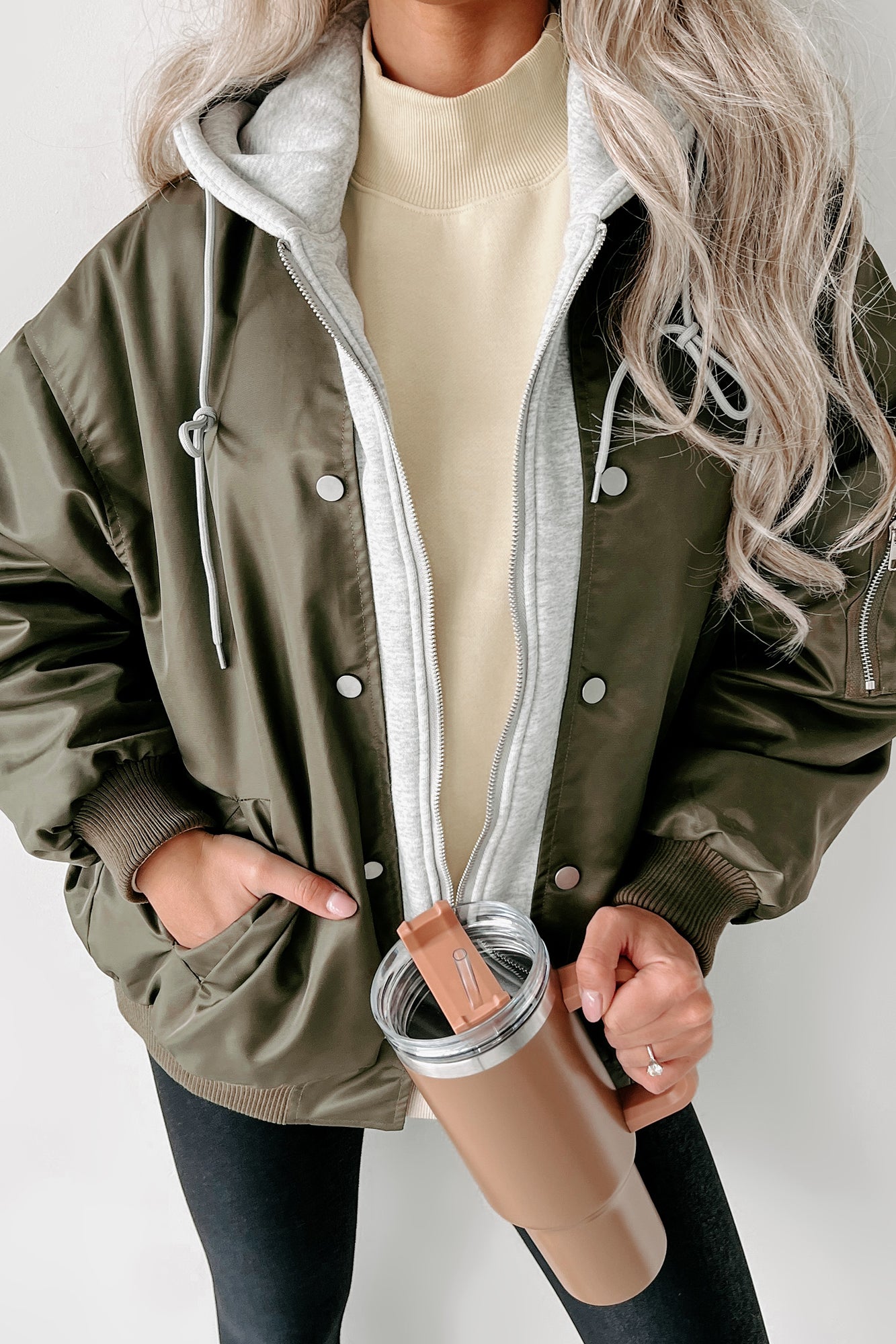 Oversized hooded bomber discount jacket