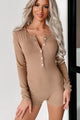 Rest Assured Long Sleeve Bodycon Romper (Mocha) - NanaMacs