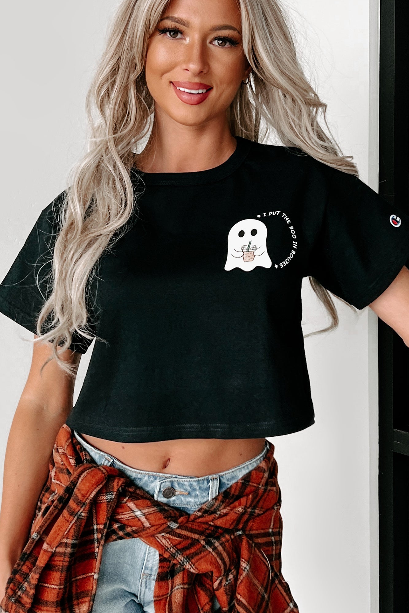 "Boo In Boujee" Cropped Graphic Tee (Black) - Print On Demand - NanaMacs