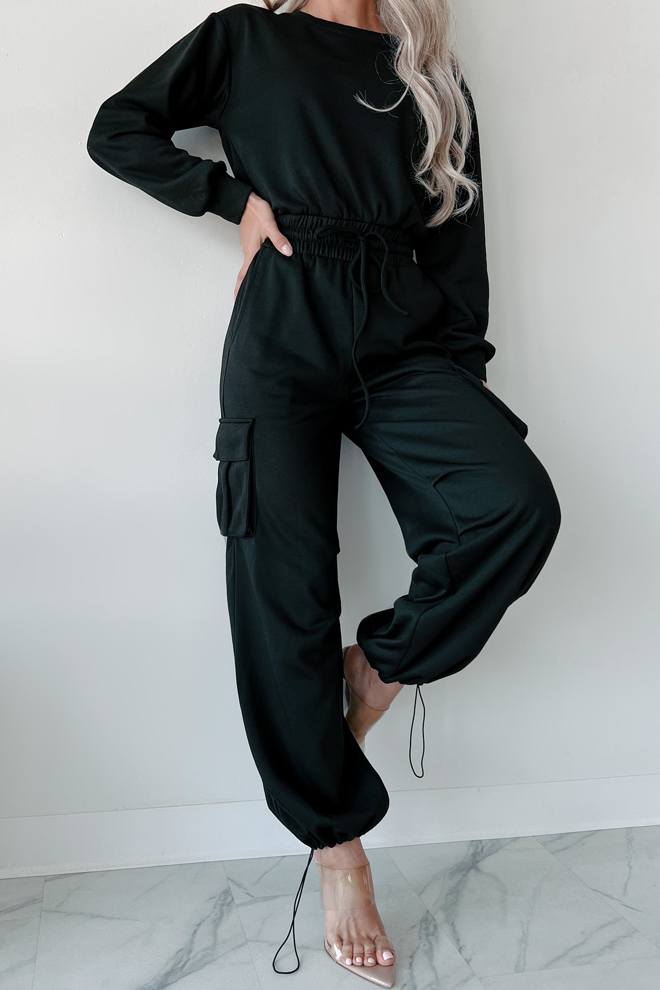 Never Uncomfortable Long Sleeve Jumpsuit (Black) - NanaMacs