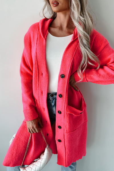 No Approval Needed Hooded Knit Cardigan (Pink) - NanaMacs