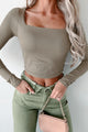 Birdie Square Neck Long Sleeve Crop Top (Dark Taupe) - NanaMacs