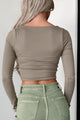 Birdie Square Neck Long Sleeve Crop Top (Dark Taupe) - NanaMacs