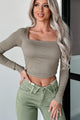 Birdie Square Neck Long Sleeve Crop Top (Dark Taupe) - NanaMacs