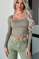 Birdie Square Neck Long Sleeve Crop Top (Dark Taupe) - NanaMacs