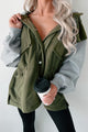 Casually Basic Oversized Fleece Hooded Jacket (Olive/Gray) - NanaMacs