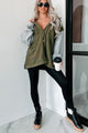 Casually Basic Oversized Fleece Hooded Jacket (Olive/Gray) - NanaMacs