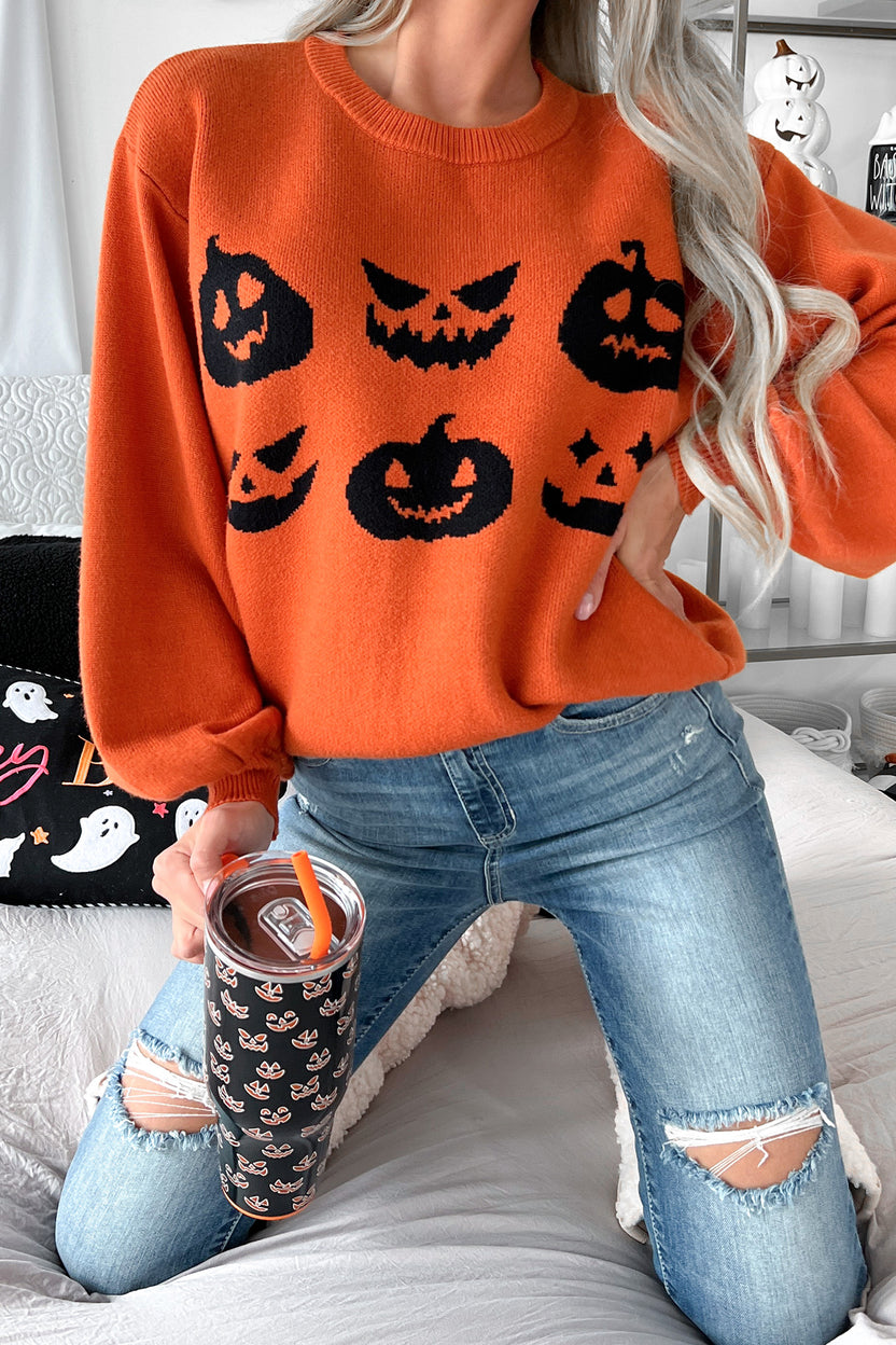 Carvin' Pumpkins Knit Halloween Sweater (Pumpkin) · NanaMacs