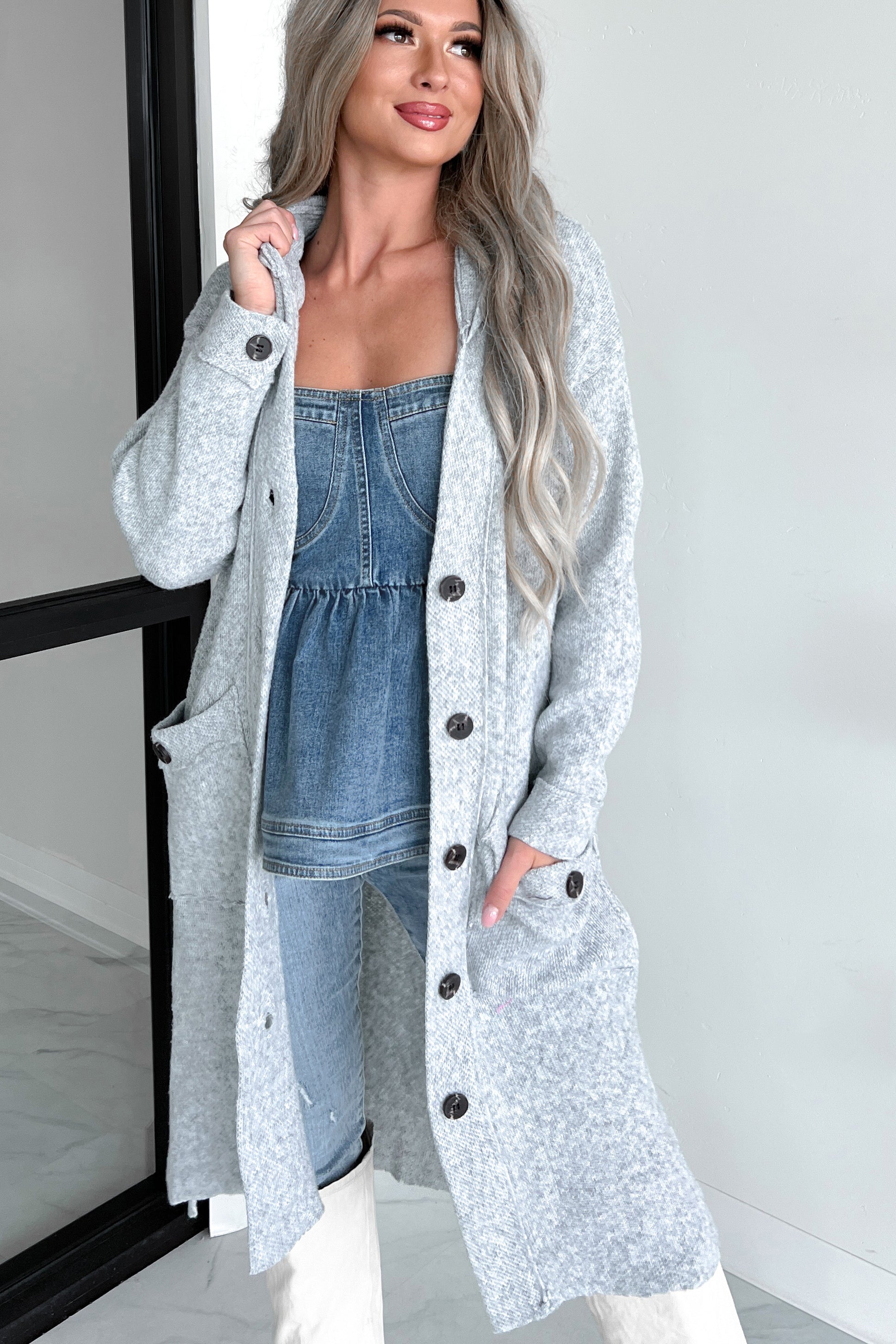 Hooded cheap grey cardigan