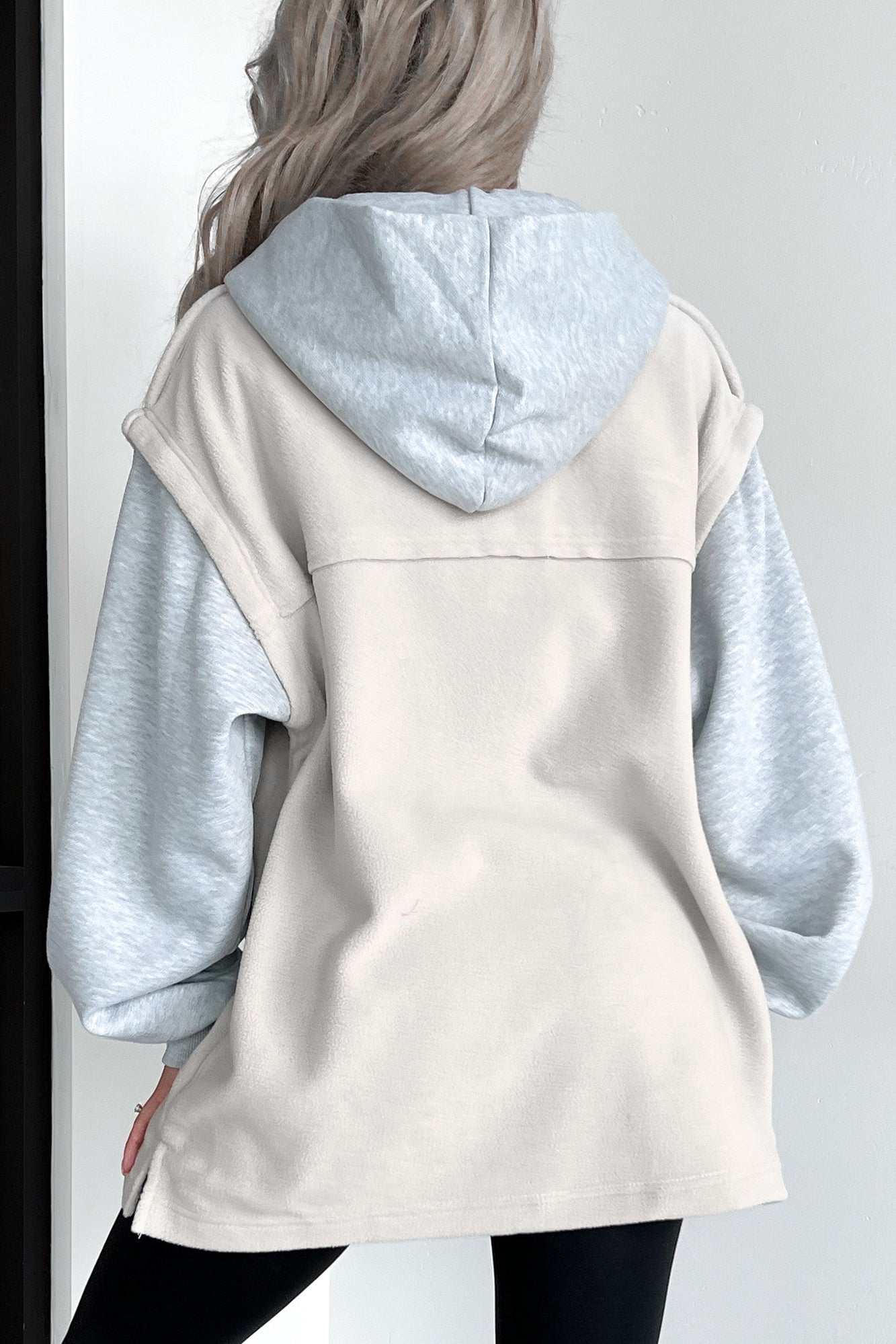 Casually Basic Oversized Fleece Hooded Jacket (Bone/Heather Gray) - NanaMacs