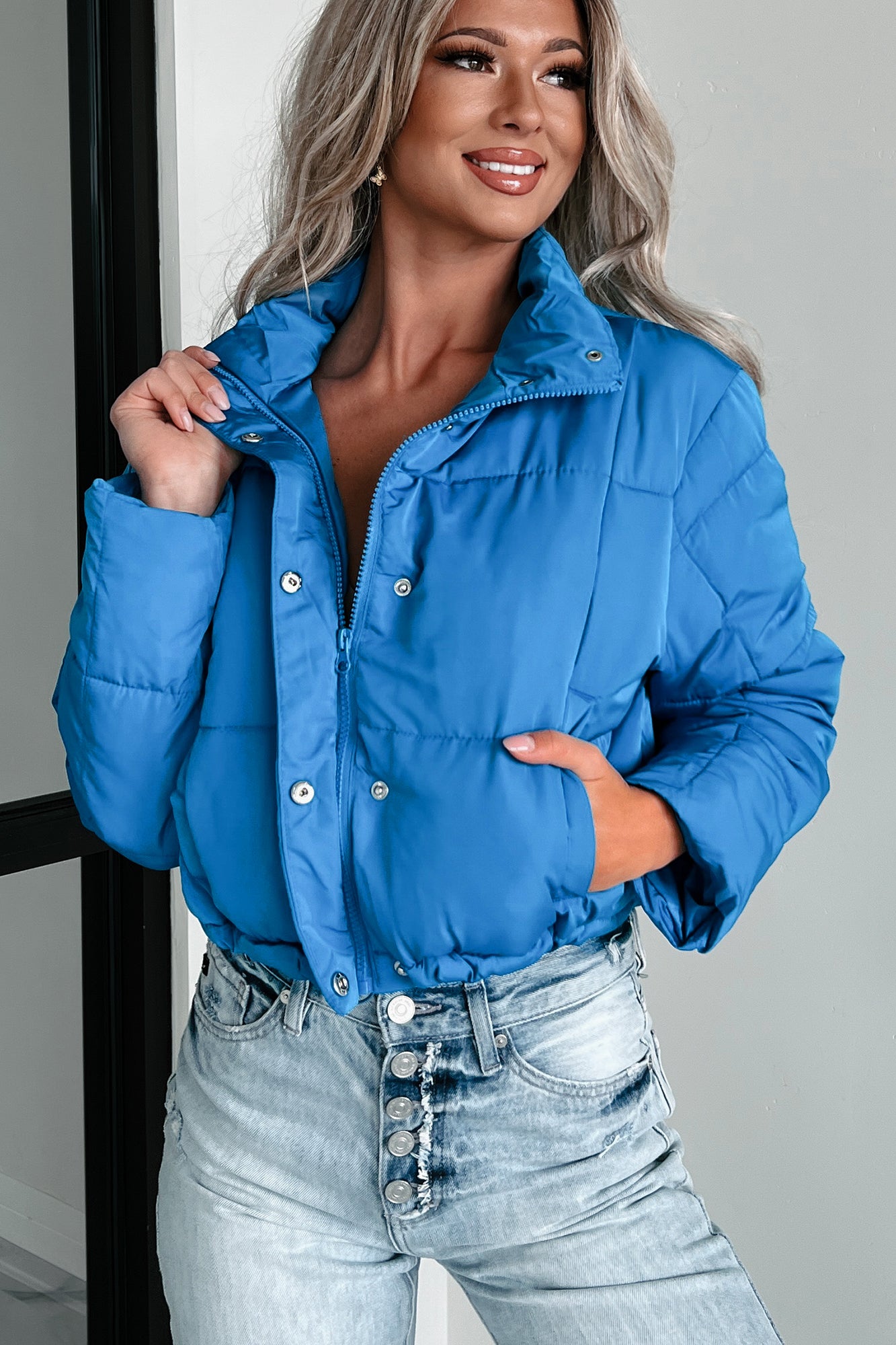 Ready For Snow Crop Puffer Jacket (Blue) - NanaMacs