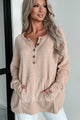 Cabin Casual Oversized Chenille Knit Henley Top (Taupe) - NanaMacs
