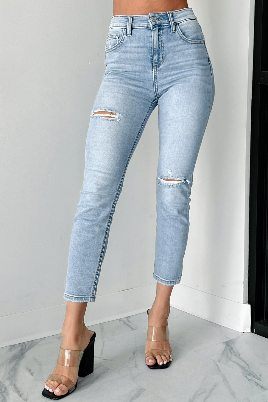 Darcy Sneak Peek High Rise Crop Skinny Jeans (Light Wash) - NanaMacs