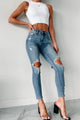 Denver Mid-Rise Distressed Skinny Jeans (Medium Denim) - NanaMacs
