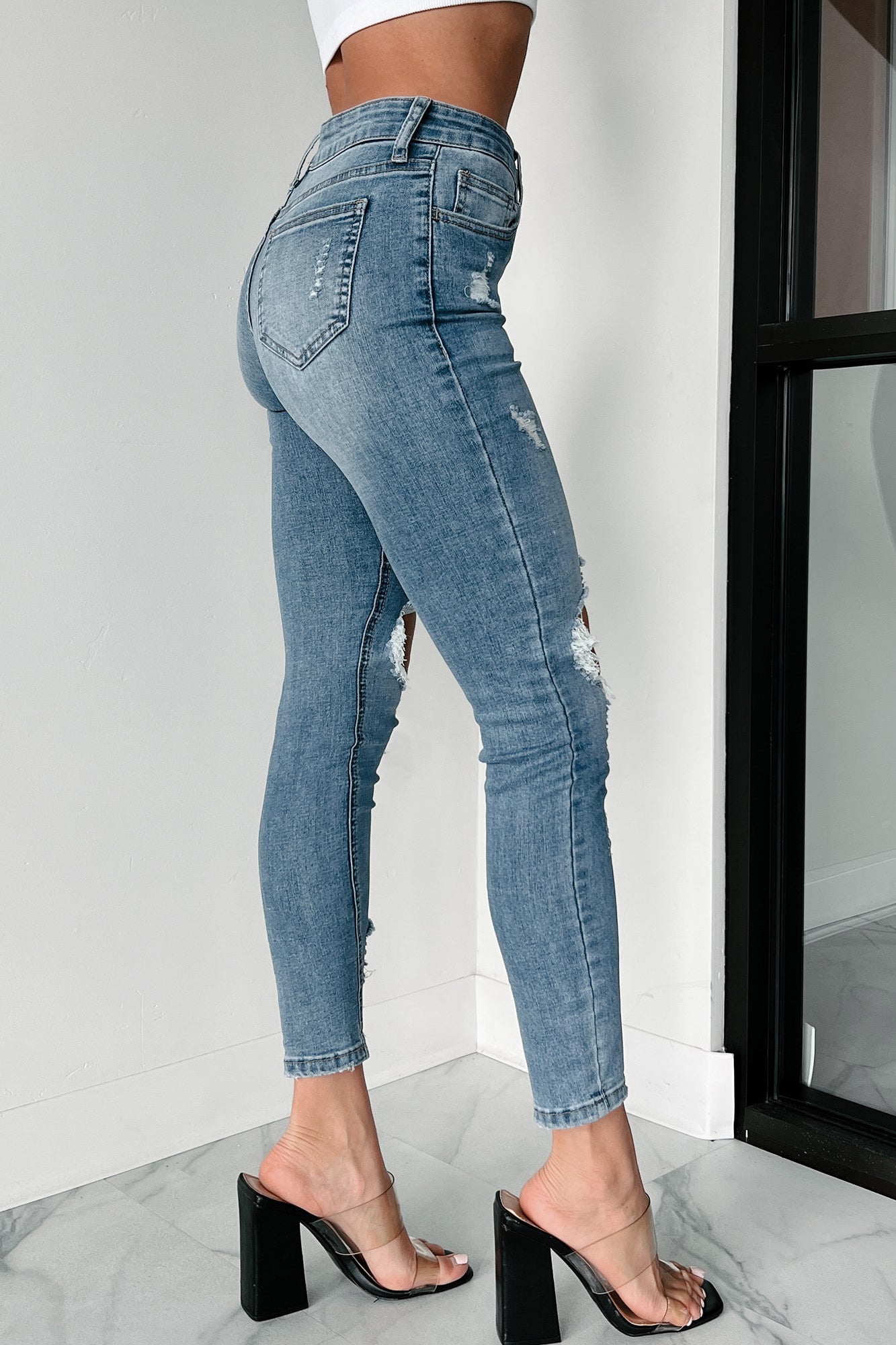 Denver Mid-Rise Distressed Skinny Jeans (Medium Denim) - NanaMacs