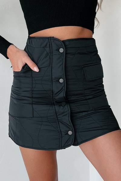No Sugar Coating Quilted Puffer Mini Skirt (Black) - NanaMacs