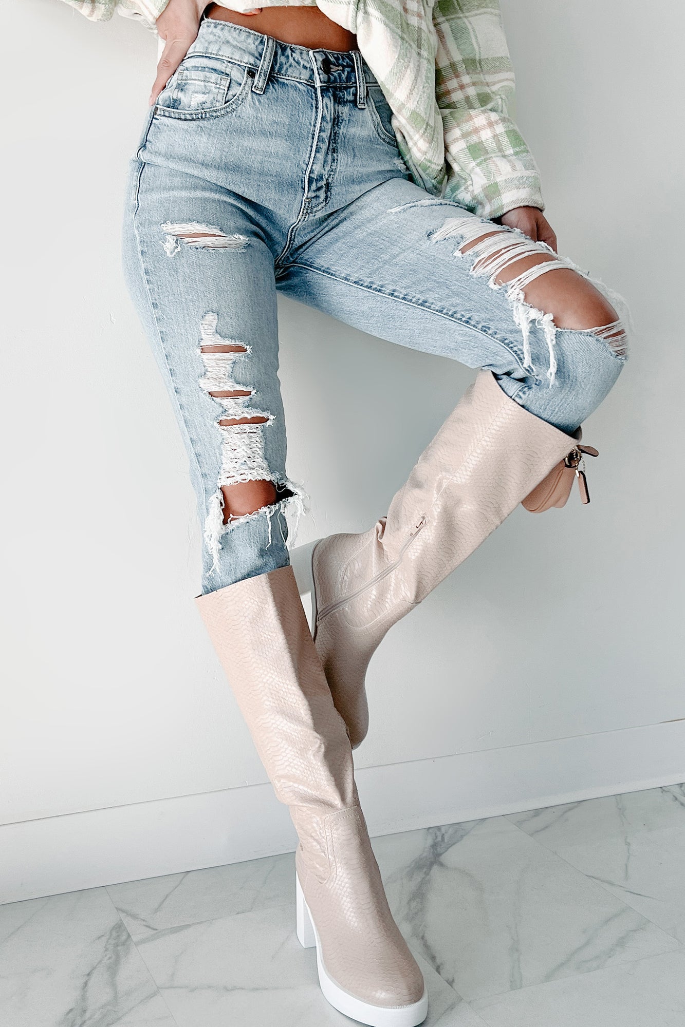 Full Send High Rise Distressed Eunina Mom Jeans (Medium) - NanaMacs