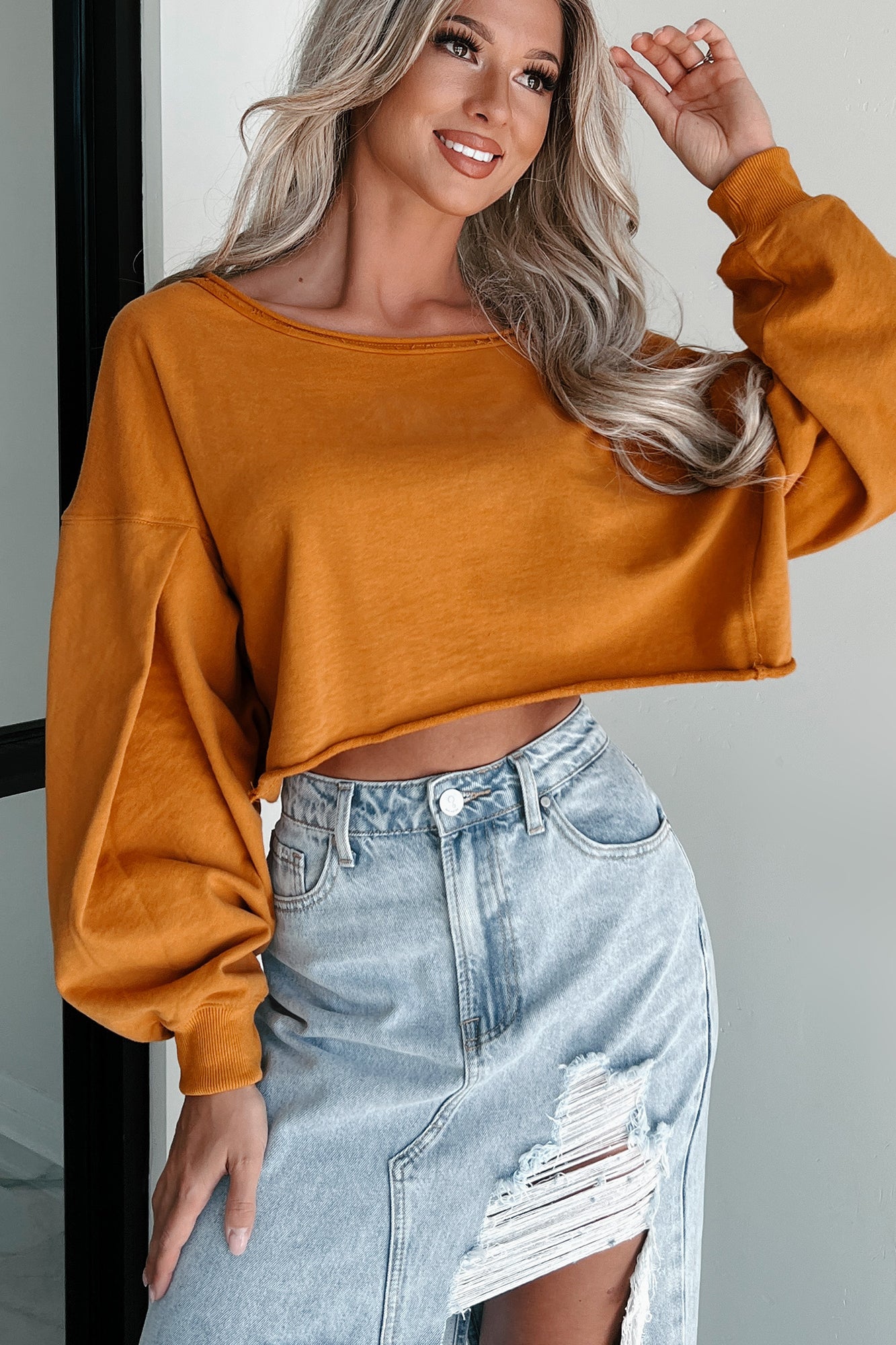 Swapping Stories Oversized Crop Pullover (Mustard) - NanaMacs