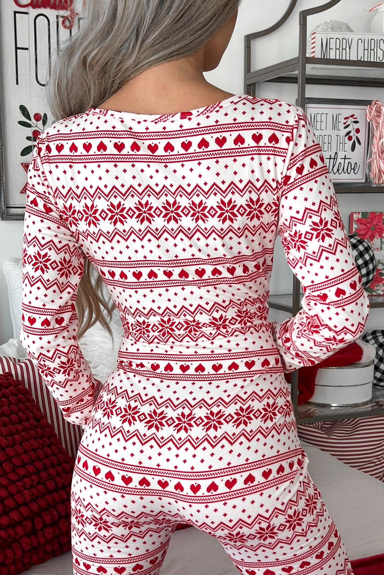 Feeling Like Christmas Printed Onesie Jumpsuit (Red/White) - NanaMacs