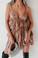 Leaving My Mark Ruffle Tiered Metallic Mini Dress (Coffee) - NanaMacs