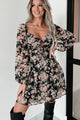 Take It In Stride Long Sleeve Floral Mini Dress (Black Multi) - NanaMacs
