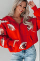 Kickoff Time Half-Zip Sequin Football Patch Hoodie (Red) - NanaMacs