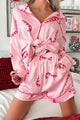 Candy Cane Dreams Printed Satin Pajama Set (Light Pink) - NanaMacs
