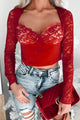 Leave You In Awe Lace Detail Long Sleeve Crop Top (Red) - NanaMacs