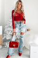 Leave You In Awe Lace Detail Long Sleeve Crop Top (Red) - NanaMacs