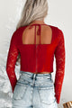 Leave You In Awe Lace Detail Long Sleeve Crop Top (Red) - NanaMacs