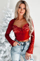 Leave You In Awe Lace Detail Long Sleeve Crop Top (Red) - NanaMacs