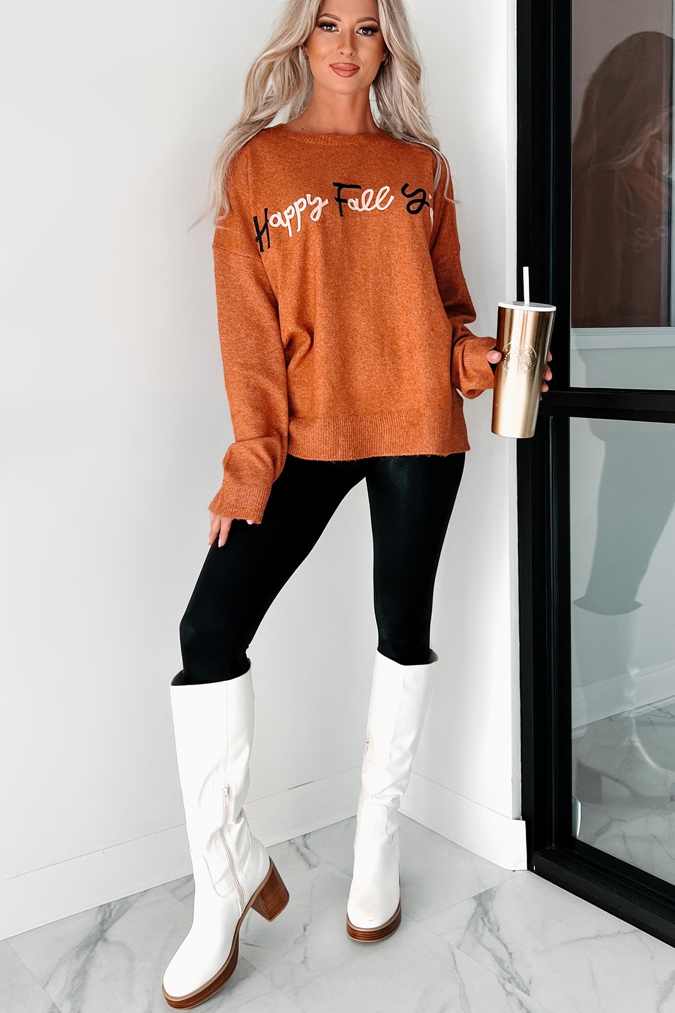 "Happy Fall Y'all" Graphic Sweater (Rust) - NanaMacs