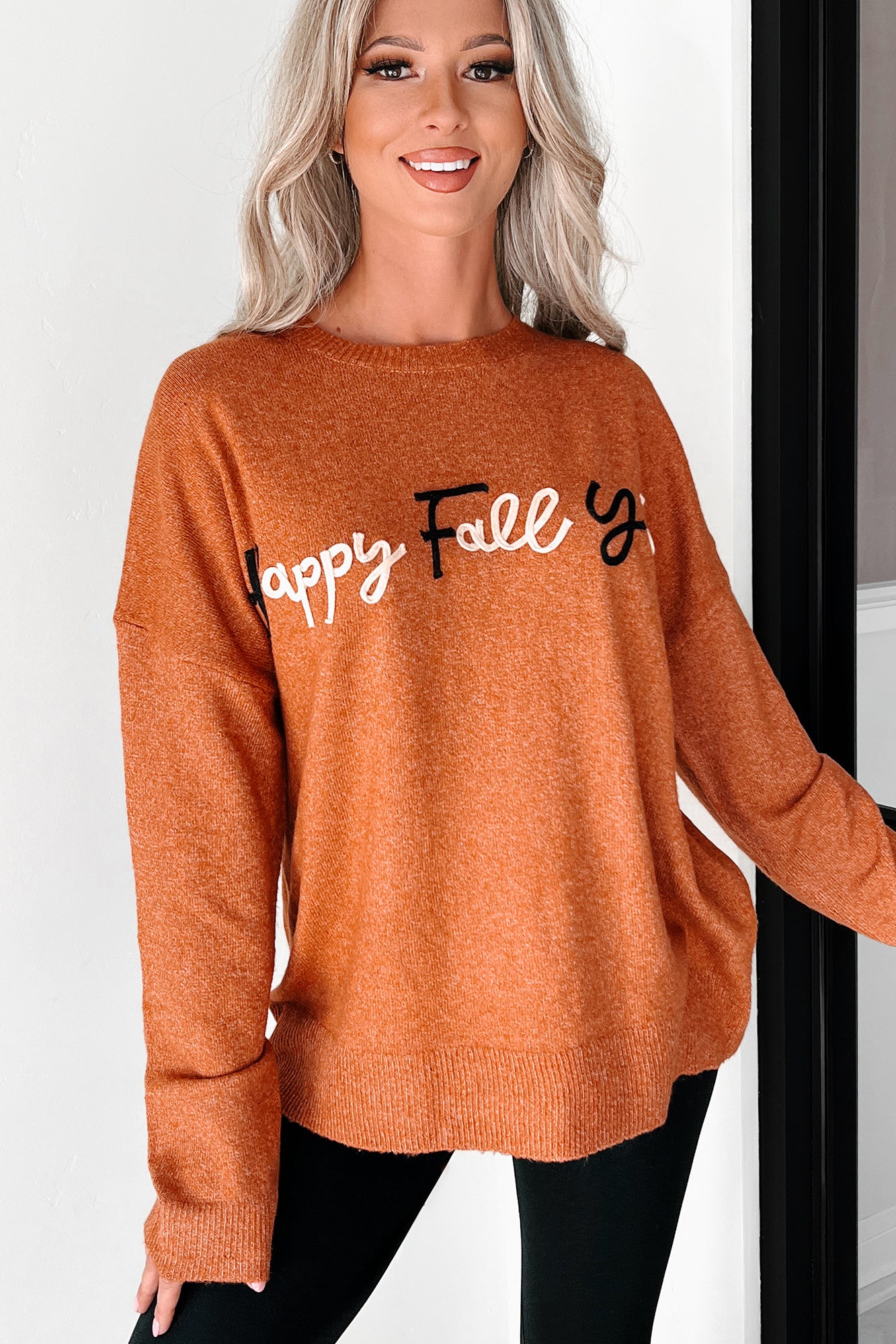 "Happy Fall Y'all" Graphic Sweater (Rust) - NanaMacs