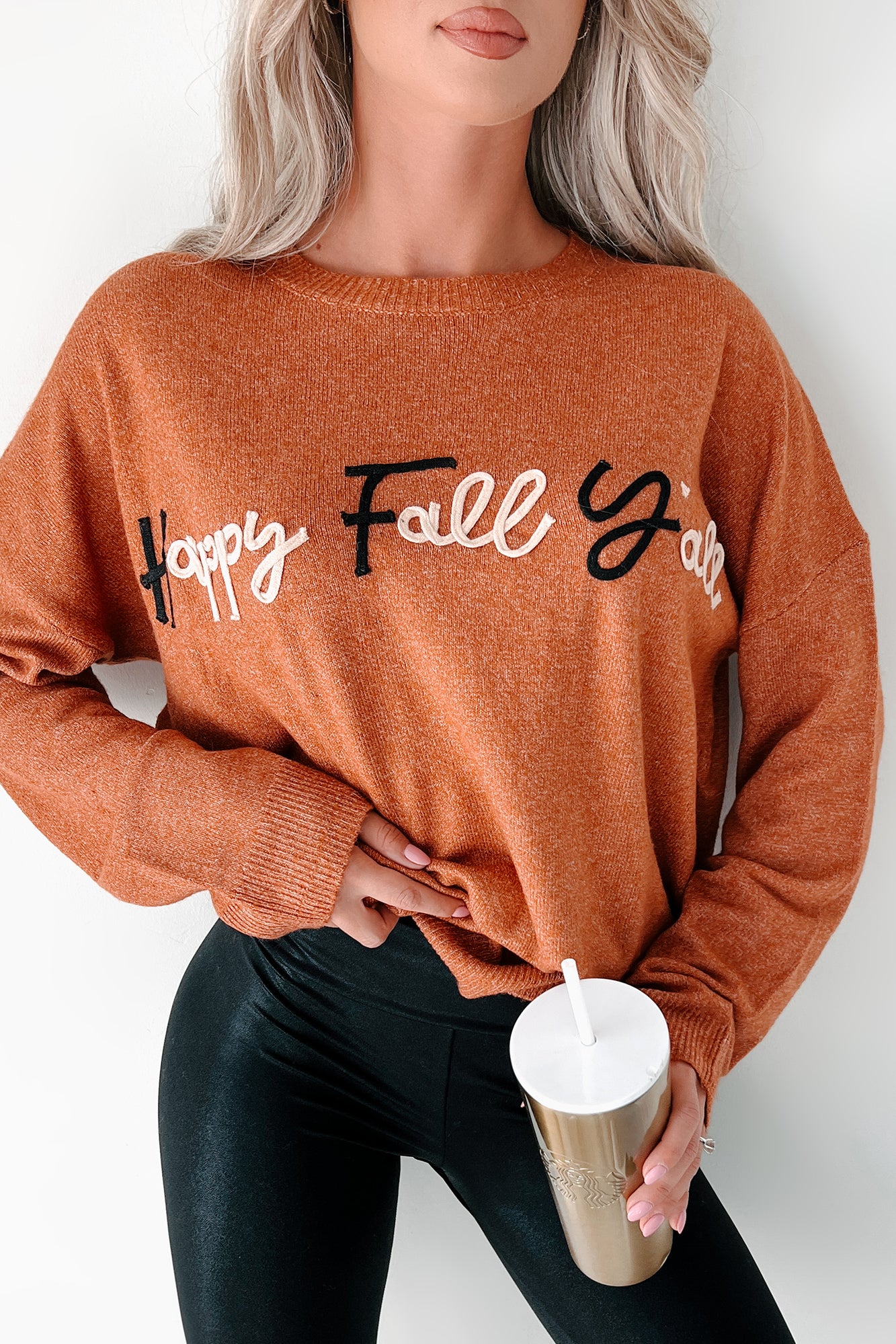 "Happy Fall Y'all" Graphic Sweater (Rust) - NanaMacs