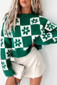 Beauty & Brains Checkered Floral Sweater (Green/Cream) - NanaMacs