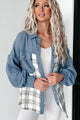 So Plaid You're Mine Waffle Plaid Shacket (Denim Blue) - NanaMacs