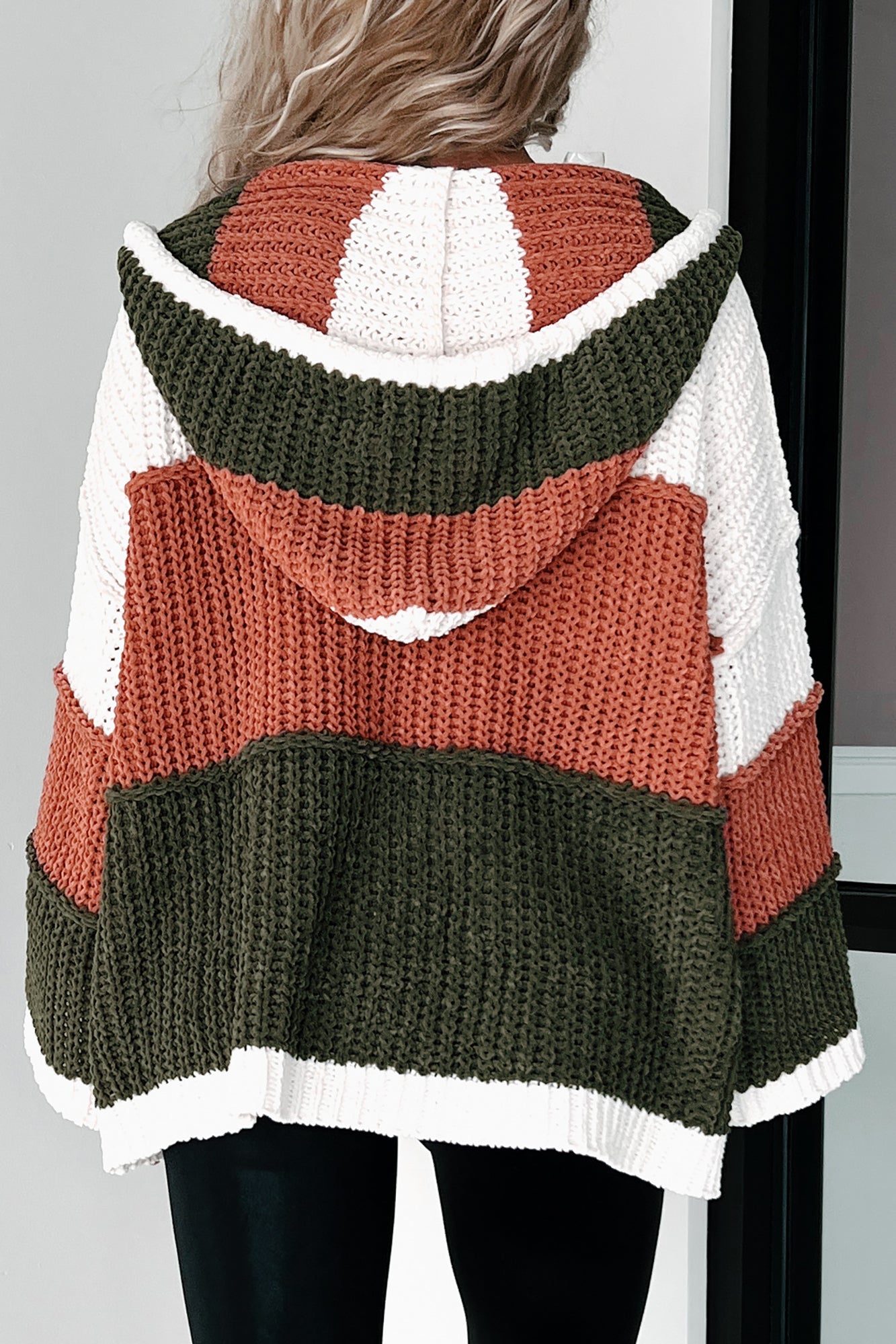 What Goes Around Colorblock Hooded Chenille Sweater (Olive/Brick/Multi) - NanaMacs