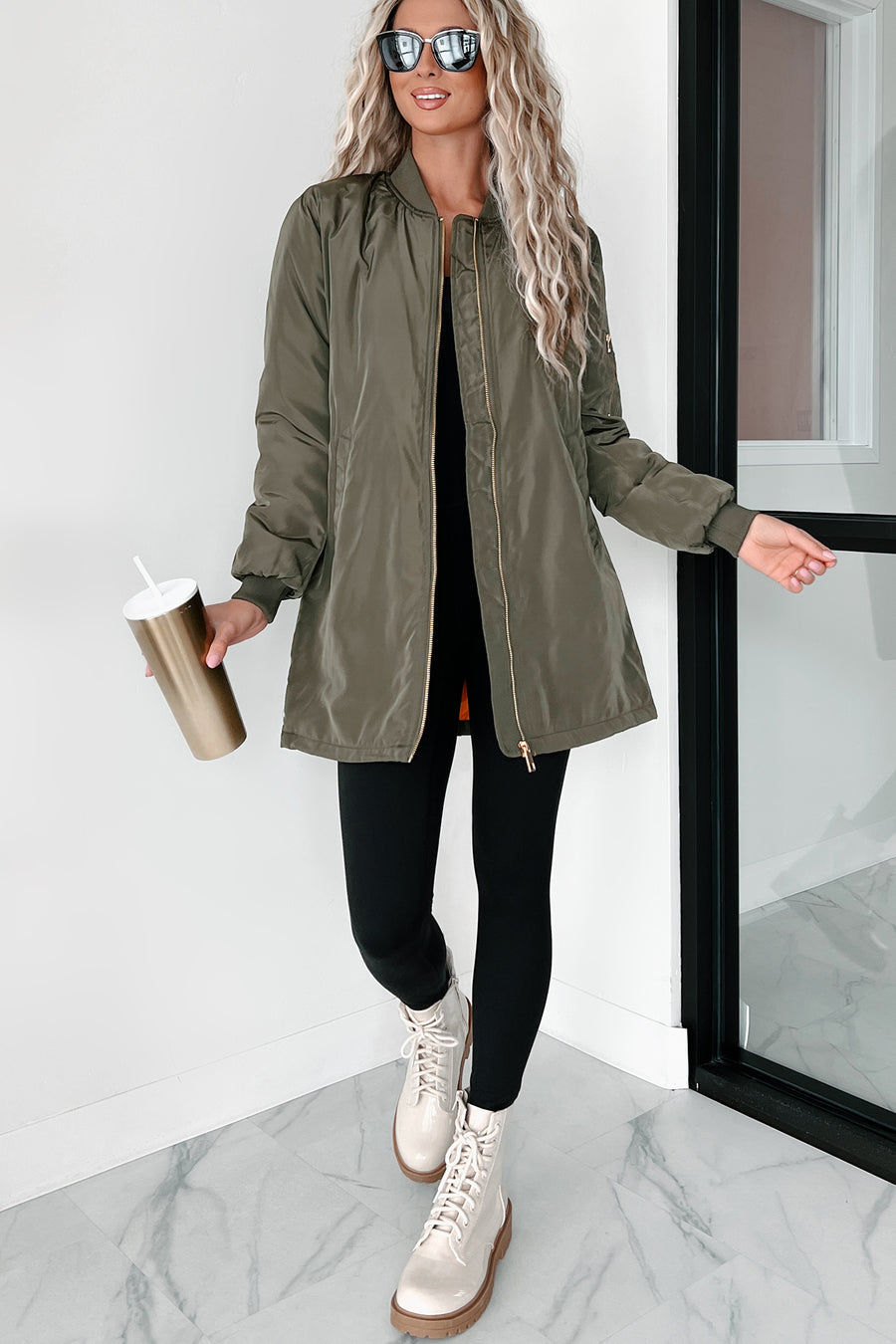 Coming In With Confidence Longline Bomber Jacket (Olive) - NanaMacs