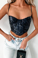 Monique Sequin Corset Crop Top (Navy) - NanaMacs