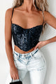 Monique Sequin Corset Crop Top (Navy) - NanaMacs