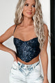 Monique Sequin Corset Crop Top (Navy) - NanaMacs